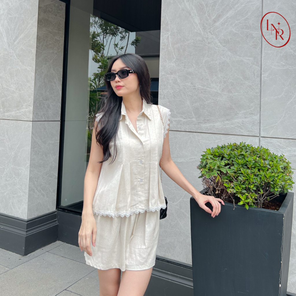 Gracie Set Atasan Bawahan Setelan Wanita Baju Korea Bahan Linen