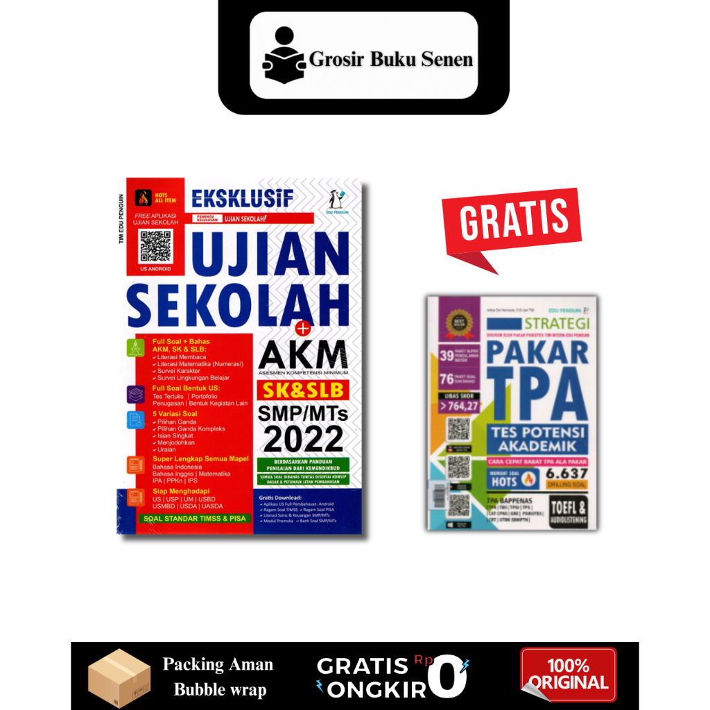 BUNDLING EKSKLUSIF UJIAN SEKOLAH + AKM SMP/MTS 2022 - TIM EDU PENGUIN - EDU PENGUIN - PLUS STRATEGI 