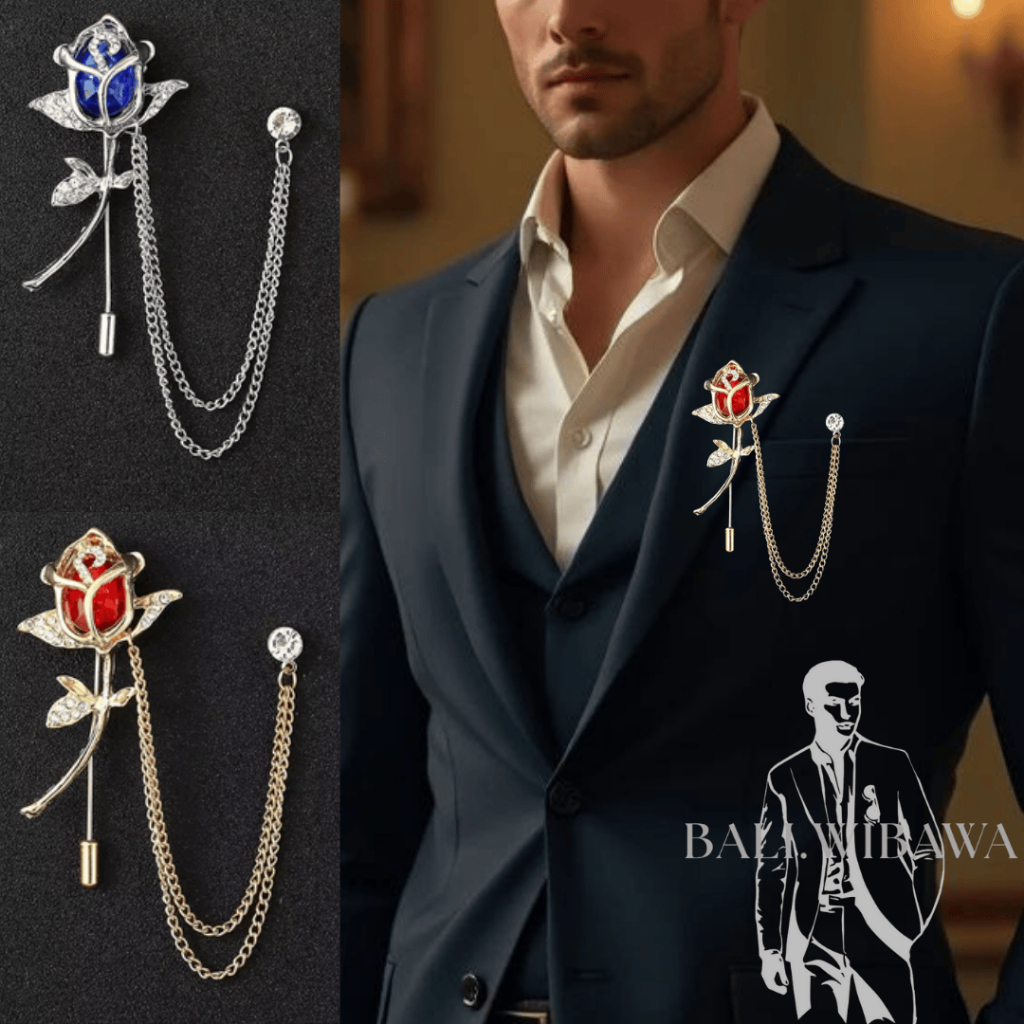 BW - Lapel Pin Bros Mawar Premium Pin Brooch Jas Rose Silver Gold
