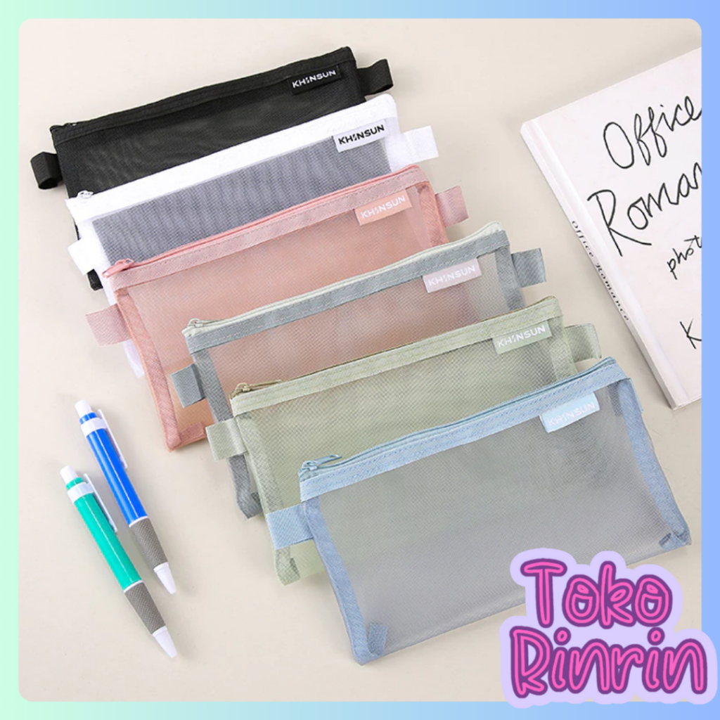 

Rinrin Kotak Pensil Transparant Portabel Tempat Pensil Jaring Resleting Stationery