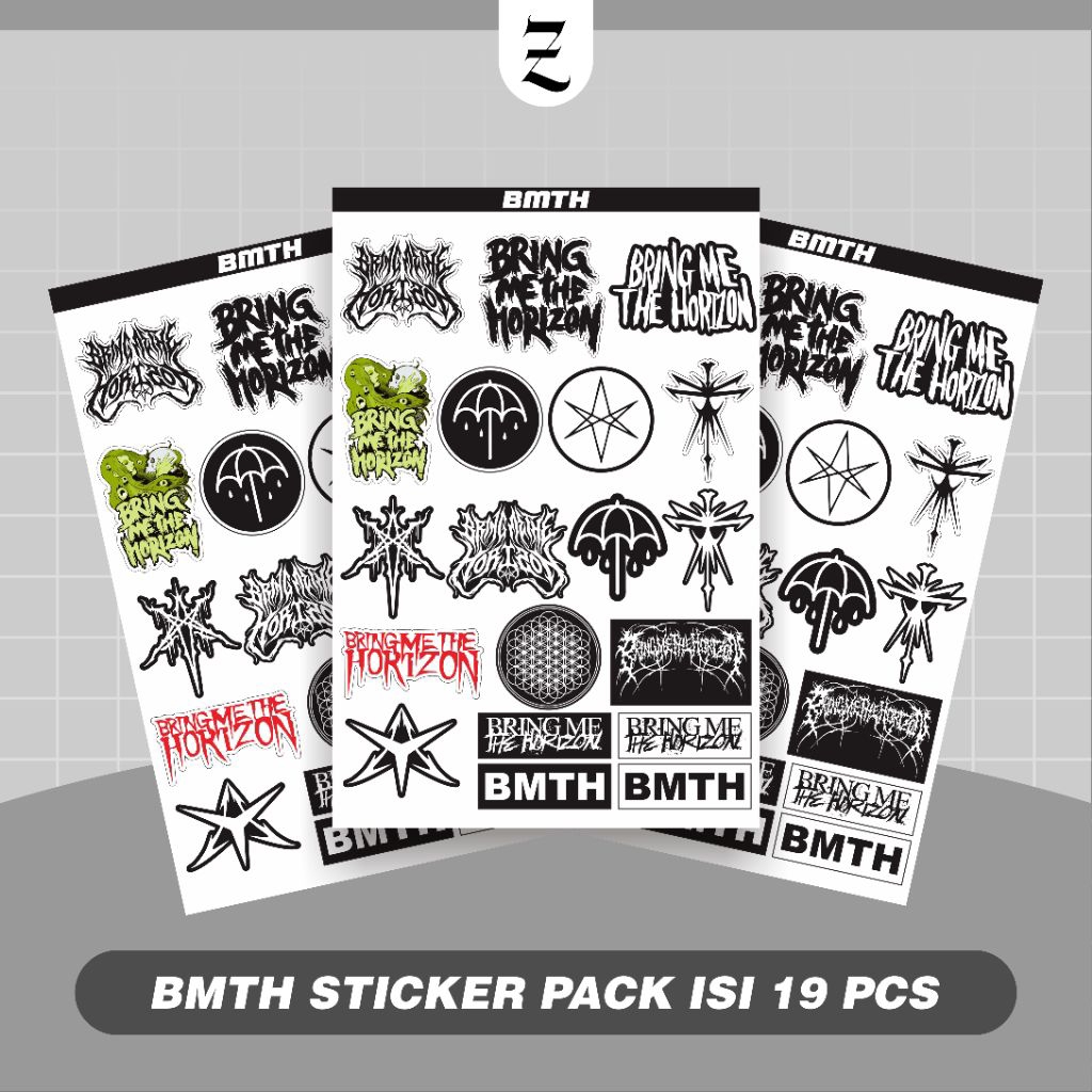 

STICKER BAND // STICKER PACK BMTH KISS CUT/HALF CUT ISI 19 PCS BAHAN VINYL ANTI AIR
