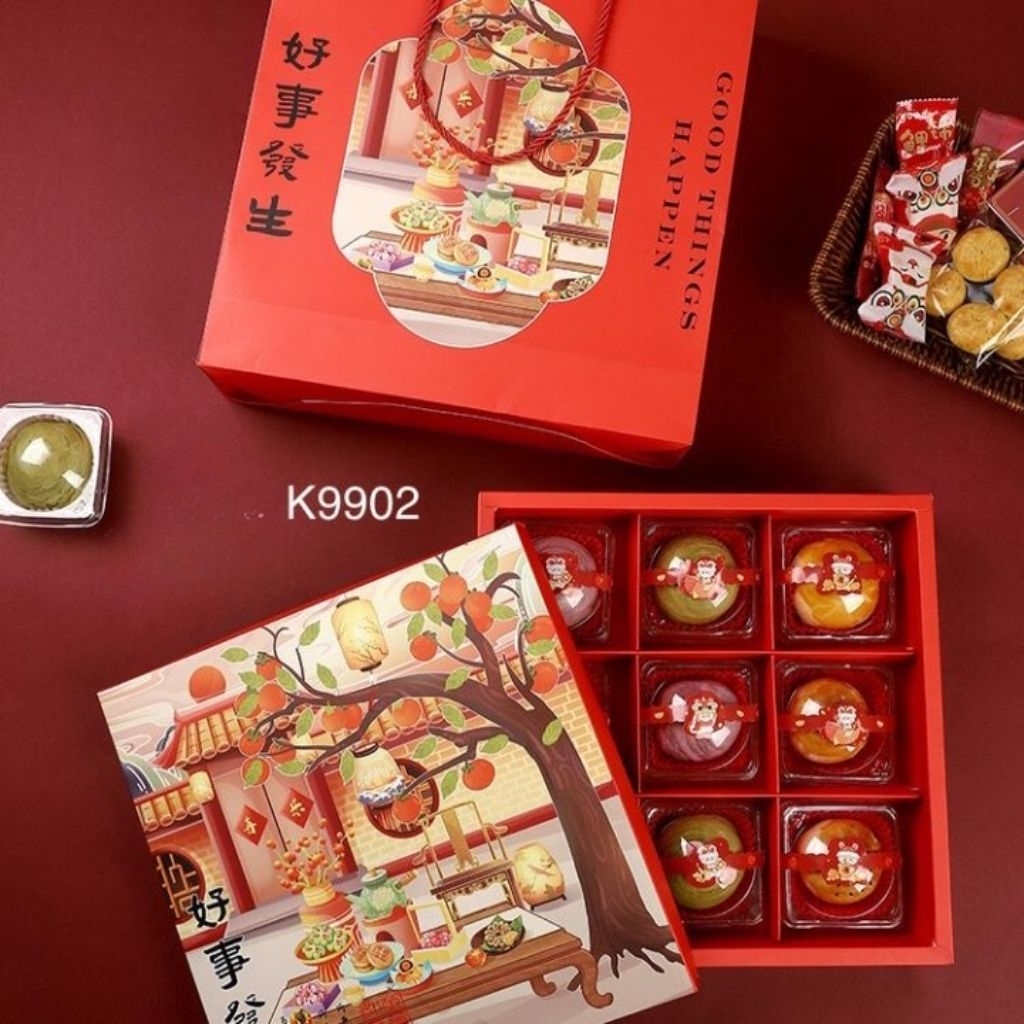 

LANTERN RED - Box mooncake 100gr sekat 9 dus kue bulan mid autumn festival set tas kotak nastar pie
