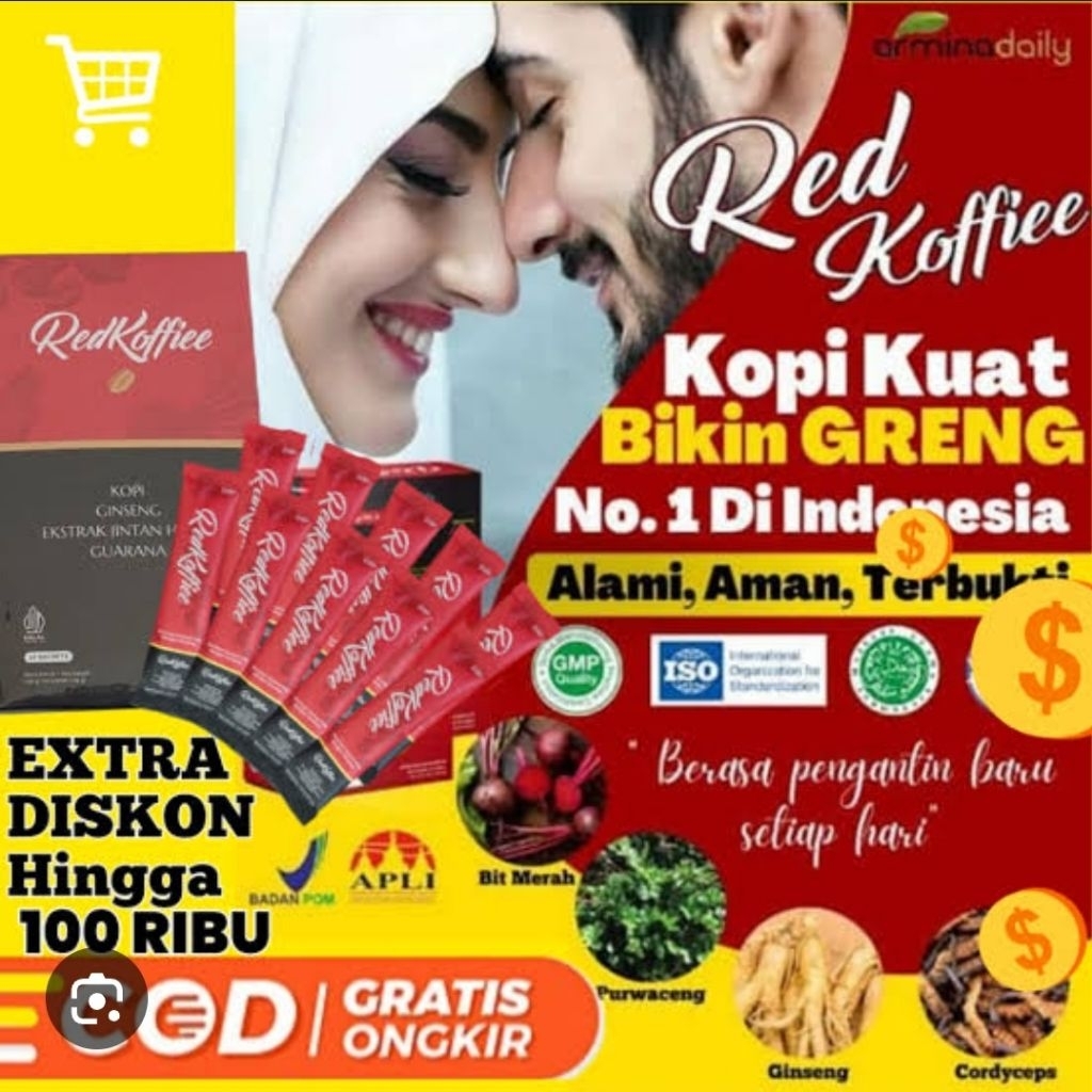 

RedKofiee/Koffie Merah/ Kopi Stamina Arminadaily/Original (1 Saset)