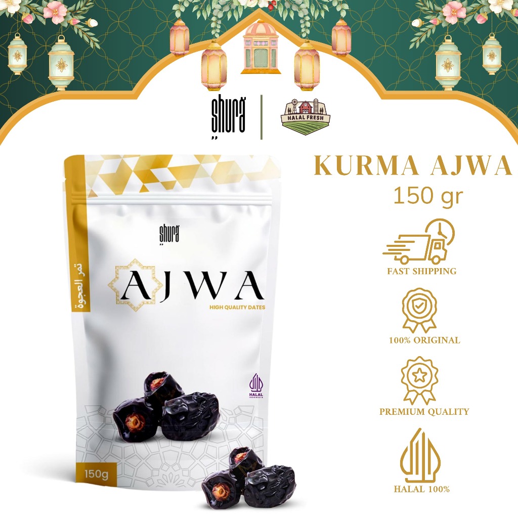 

Shura Kurma Ajwa Premium 150gr Kurma Nabi Kemasan Pouch High Quality 100% Asli