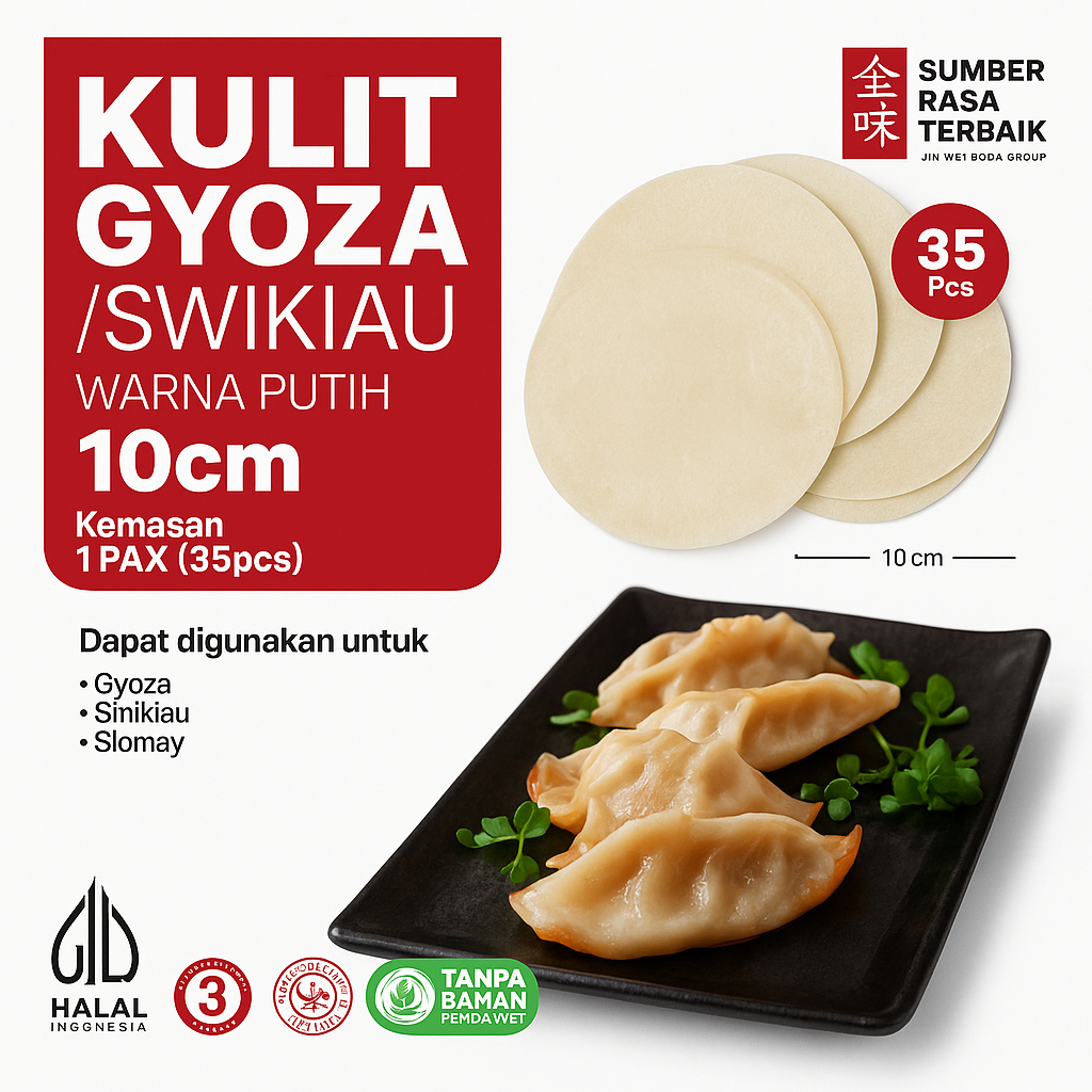 

SRT - KULIT DIMSUM GYOZA PUTIH 10CM HALAL | ISI 35PCS | UNTUK GYOZA,DIMSUM,SIOMAY,SWIKIAU,WONTON