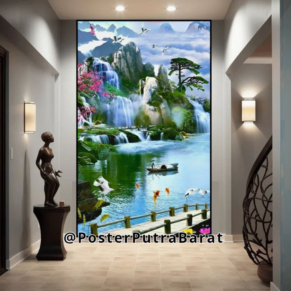 Poster Cetak Hiasan Dinding Jumbo Gambar Pemandangan Air Terjun Uk 70 X 100 Cm Tanpa Bingkai, Dekora