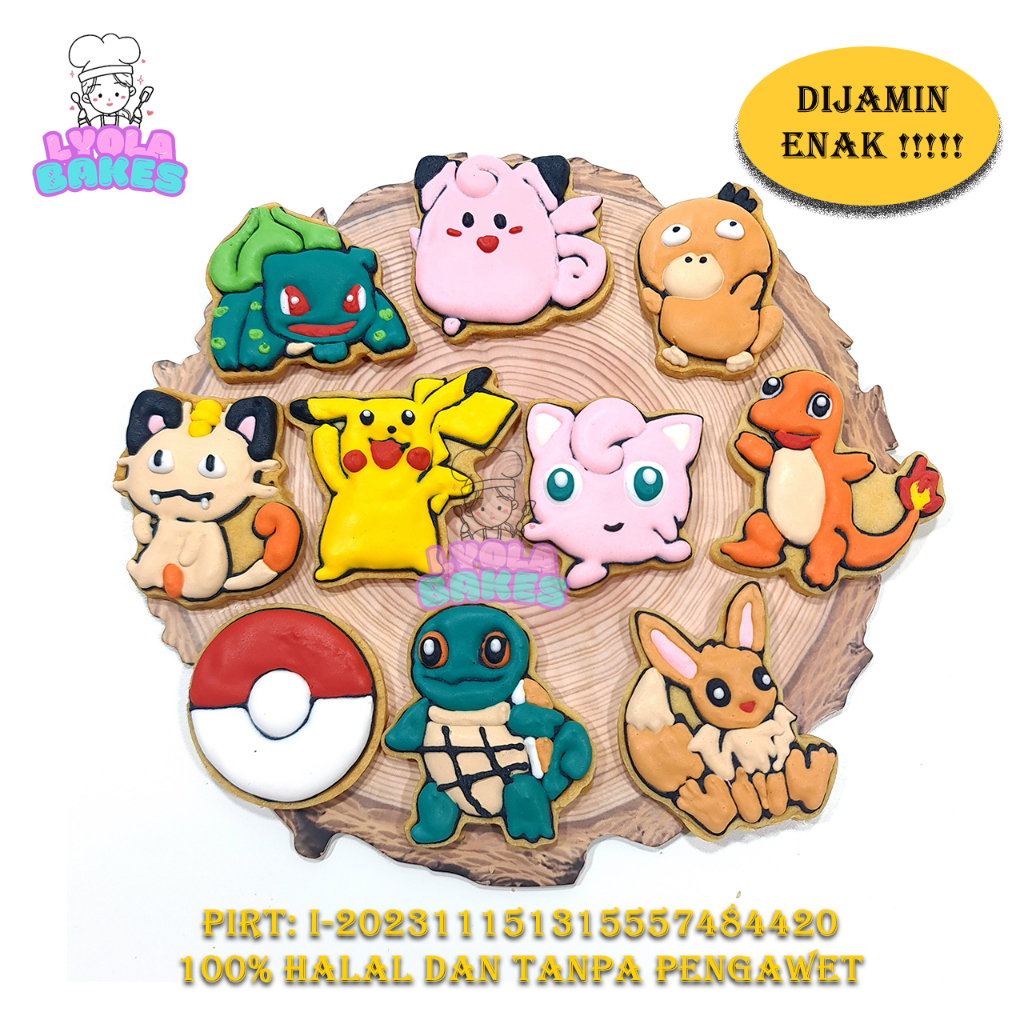 

Cookies Pokemon Paket 10 pcs cookie kukis Hias karakter character Pikachu PokeBall