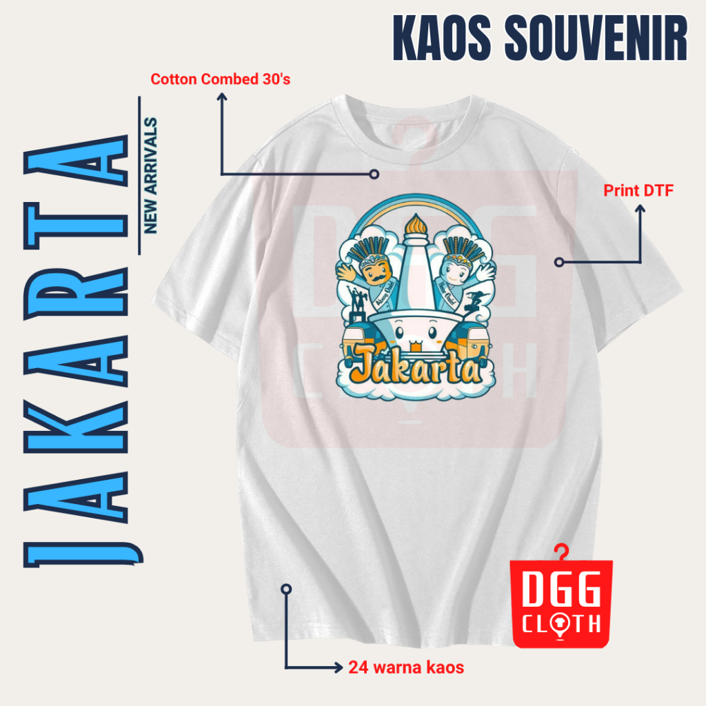 DGG Kaos Oleh-Oleh Kota Jakarta White Tshirt Baju Souvenir DKI Jakarta Indonesia Dewasa Anak Type 4