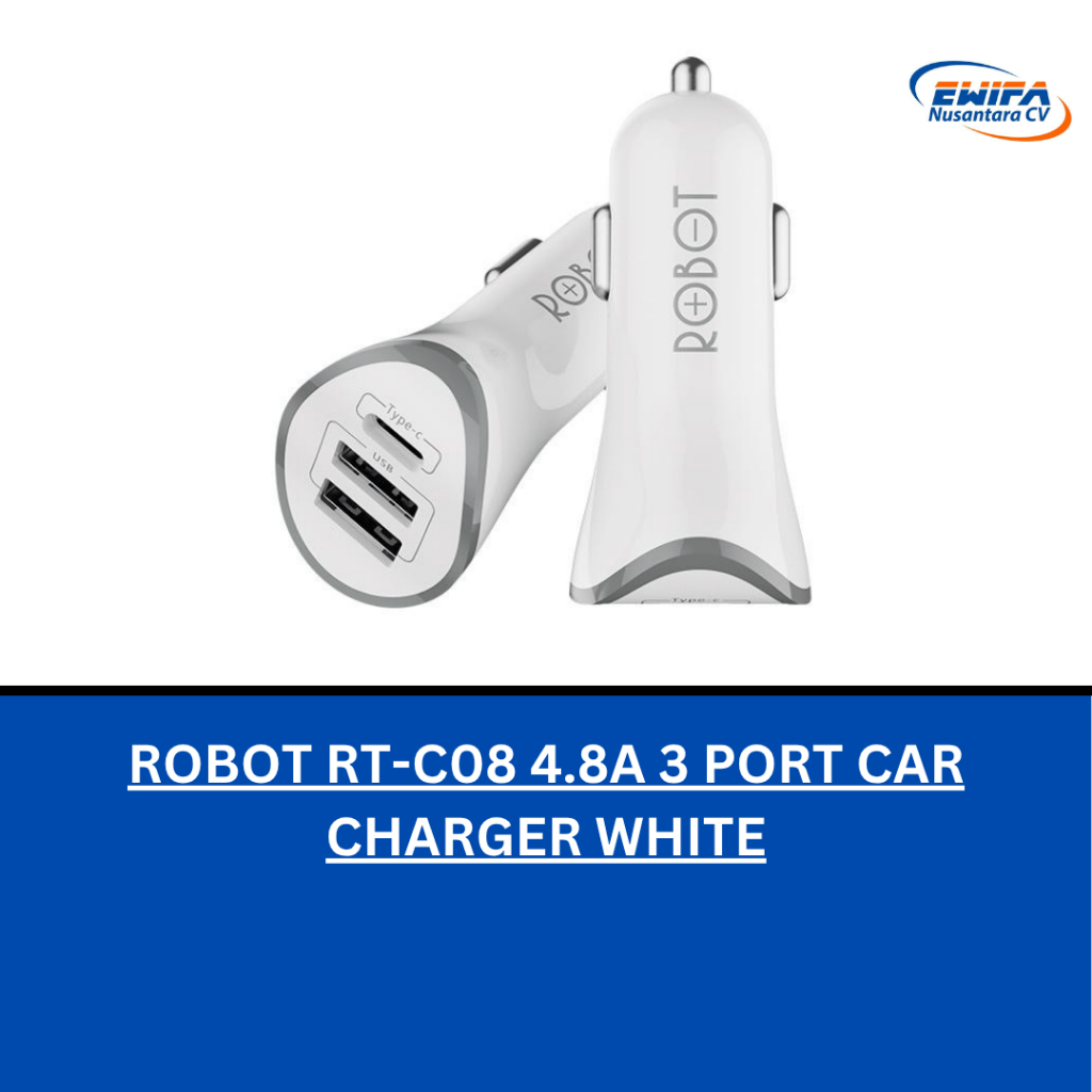 ROBOT RT-C08 4.8A 3 PORT CAR CHARGER WHITE