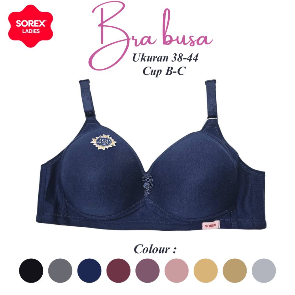 Bra Tanpa Kawat Wanita - Ukuran 38-44 Cup B-C | Full Cup Motif Polos Kait 3 | Sorex Ladies