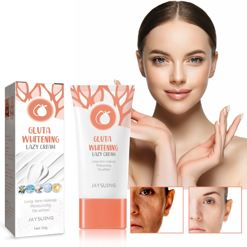 Jaysuing Kem Pemutih Wajah 30g Gluta Whitening Lazy Cream Niacinamide Lazy Cream Gluta Whitening Laz