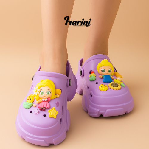 Sandal Princess Anak Baim Sendal Bangkok Jibbitz Slop Kodok Dejavu Sendal Disney Frozen Elsa X606-20