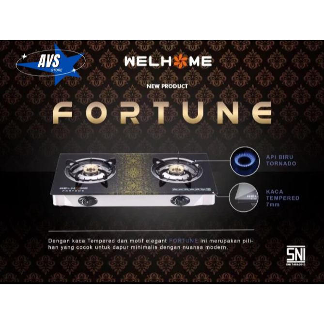 WELHOME KOMPOR GAS MEJA 2 TUNGKU FORTUNE KACA