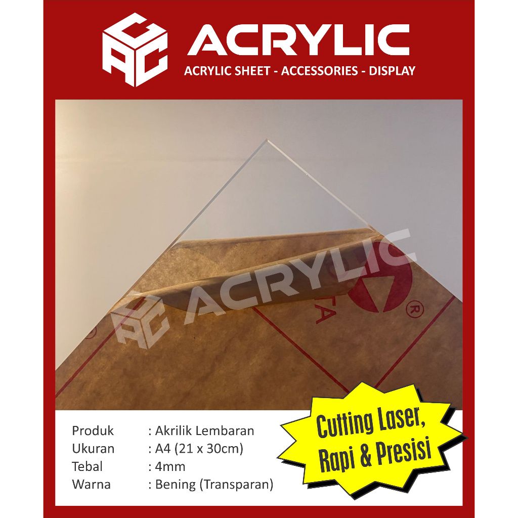 

Akrilik Lembaran Bening Uk. A4 4mm 21cm x 30cm