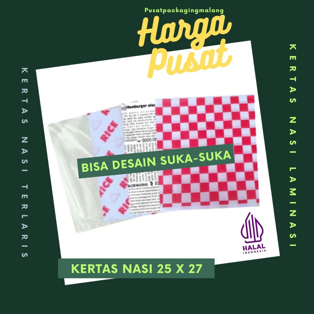 

Kertas Nasi Printing 25x27 | Foodgrade | KFC | Paper Wrap | Burger | Packing Kebab | laminasi