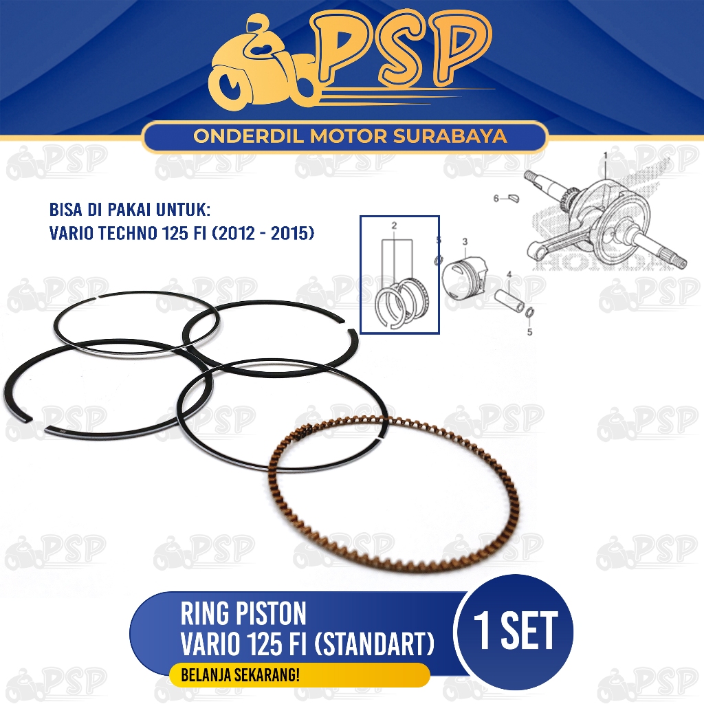 Ring Piston Vario 125 FI (Standart) - Ring Cincin Seher Seker Diameter Standard Honda Vario 125 KZR