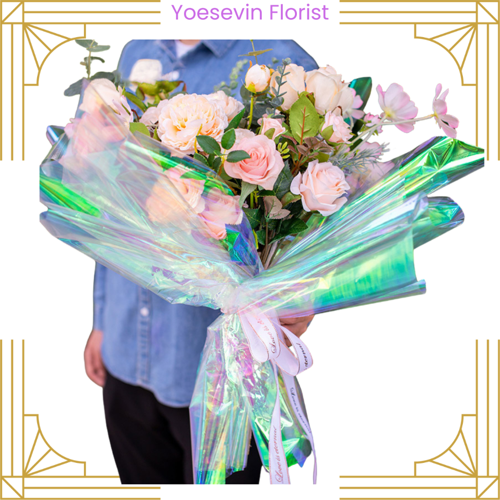

KB6045 20 LEMBAR 57x53 Hologram Flower Wrapping Paper Waterproof Cellophane Kertas Buket