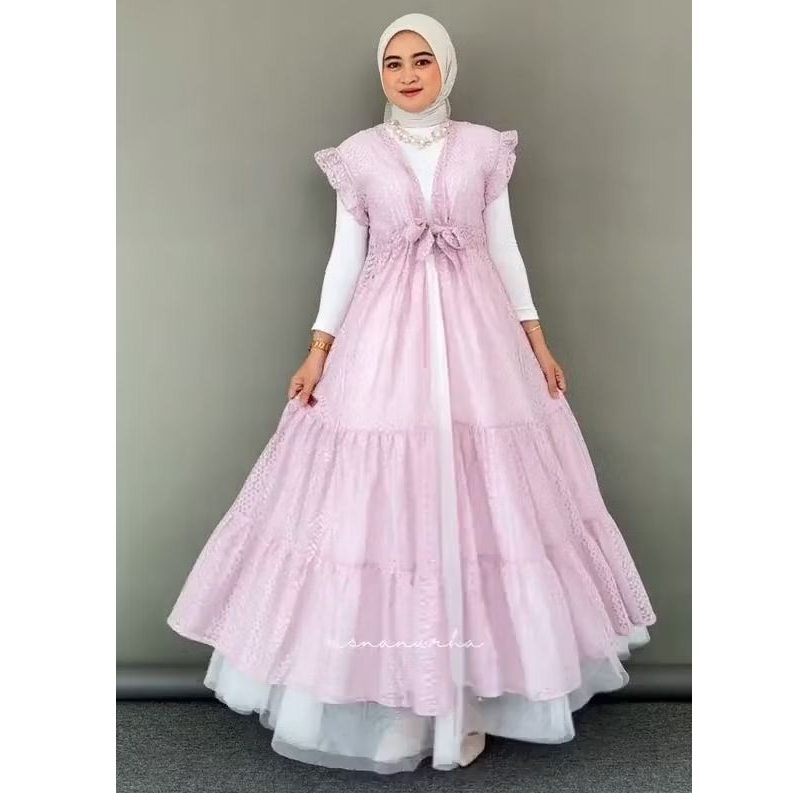 Outer long Brokat Malika tanpa lengan