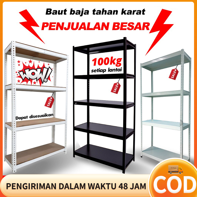 Rr- Rak Besi Siku 5 Susun Rak Tanpa Baut Serbaguna Boltless Rack Boltless Mdf 5/6 Lapisan Rak Tugas