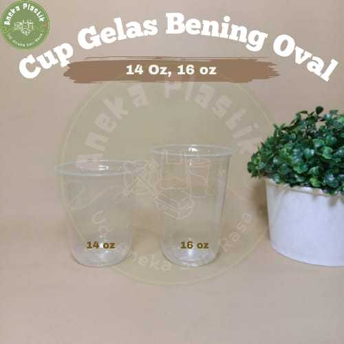 Gelas Plastik Oval 12oz/14oz/16oz/18oz/ Gelas Plastik Bening Oval Bahan PP / Gelas Oval Tebal Per Pa