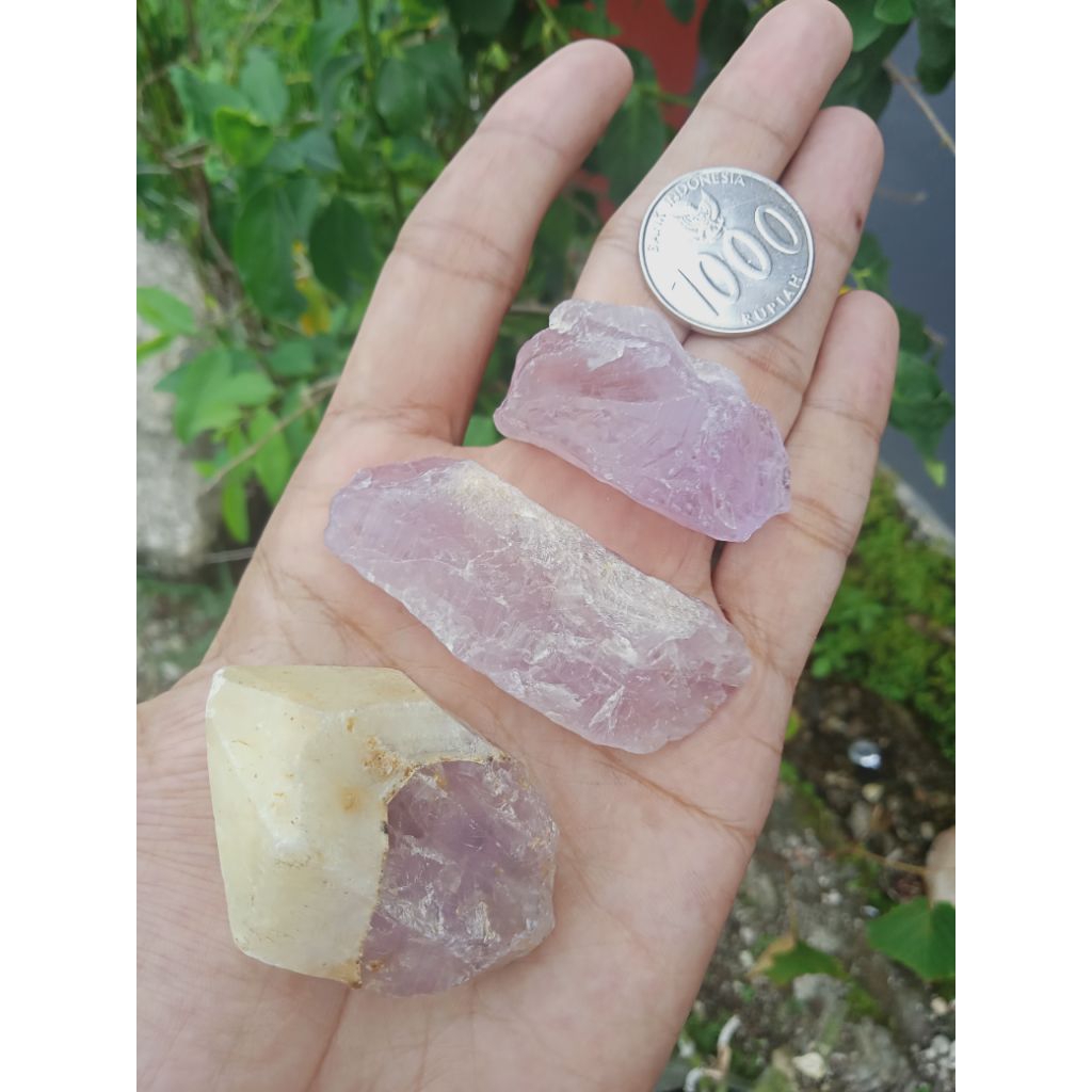 ✅ 3 pcs BATU KECUBUNG UNGU / AMETHYST / BUNGUR / ANGGUR RETAK SERIBU ASLI SOLOK SELATAN ( Rough / Ba
