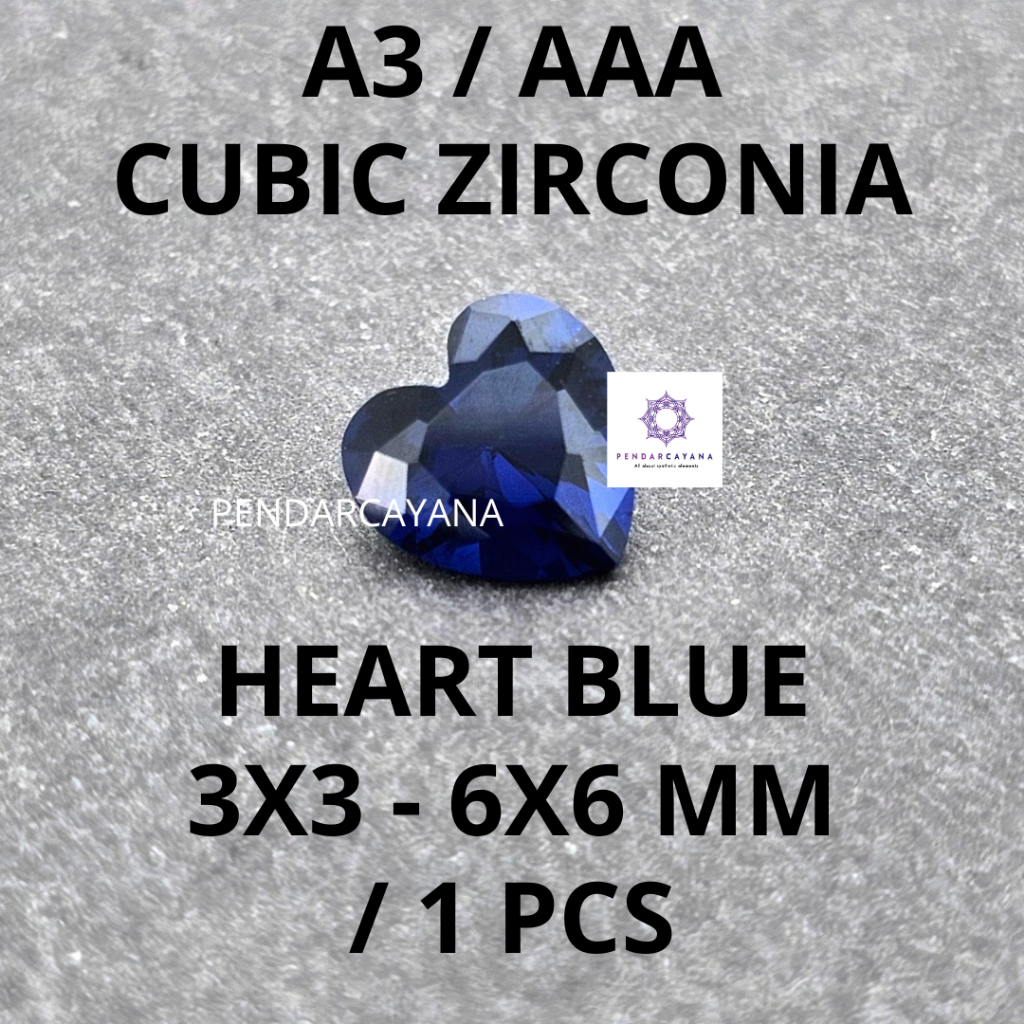 CUBIC ZIRCONIA A3 / AAA 3X3 - 6X6 MM HEART BLUE / 1 PCS