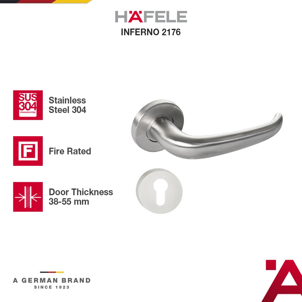 Hafele Inferno 2176 Gagang Kunci Pintu/Pintu Rumah Satin Stainless Steel 304  - Pegangan Pintu Set M