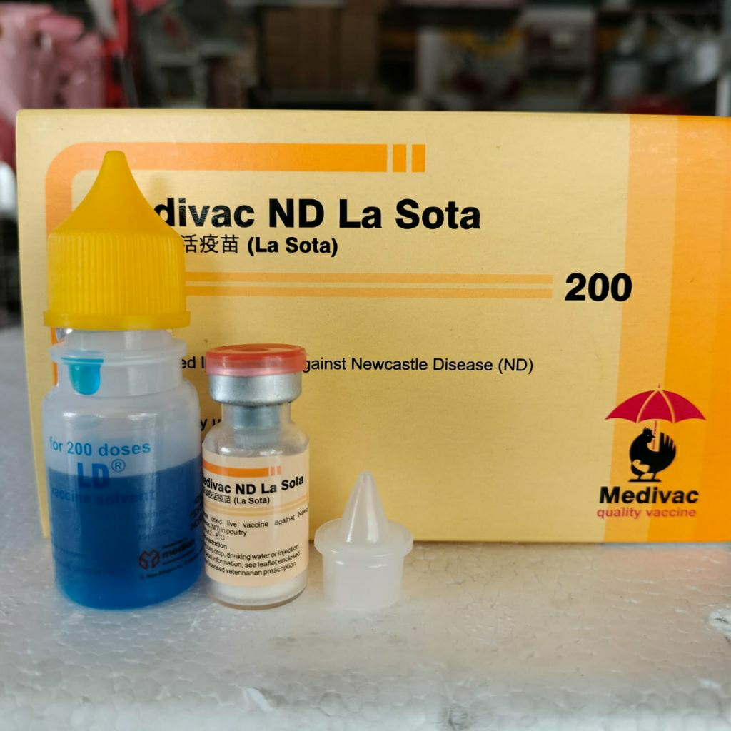 VAKSIN ND LASOTA DOSIS 200 EKOR + PELARUT MEDIVAC MEDION - Vaksin Ayam Tetes Mata Nd Lassota Tetelo