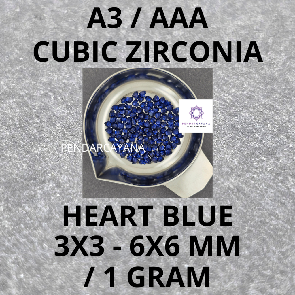 CUBIC ZIRCONIA A3 / AAA 3X3 - 6X6 MM HEART BLUE / 1 GRAM