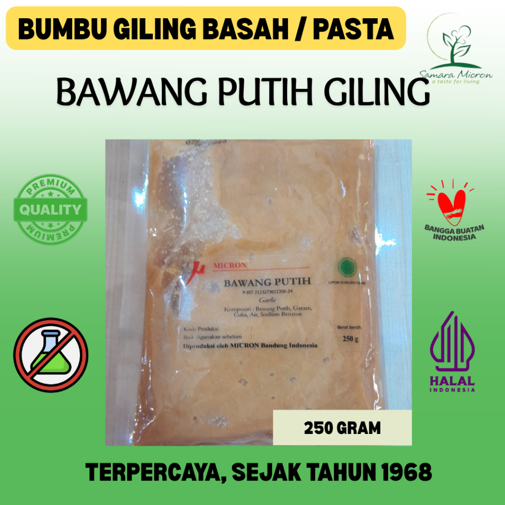 

Bumbu Dasar Samara Micron - Bawang Putih Giling Basah / Pasta - 250 Gram