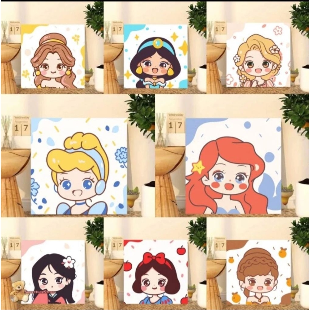 

prakarya mewarnai kanvas anak /Painting by Number import 20x20 kartun princess DIY , kanvas melukis dengan kode nomer / melukis karakter princess disney/ prakarya melukis anak dengan kode angka / melukis kanvas