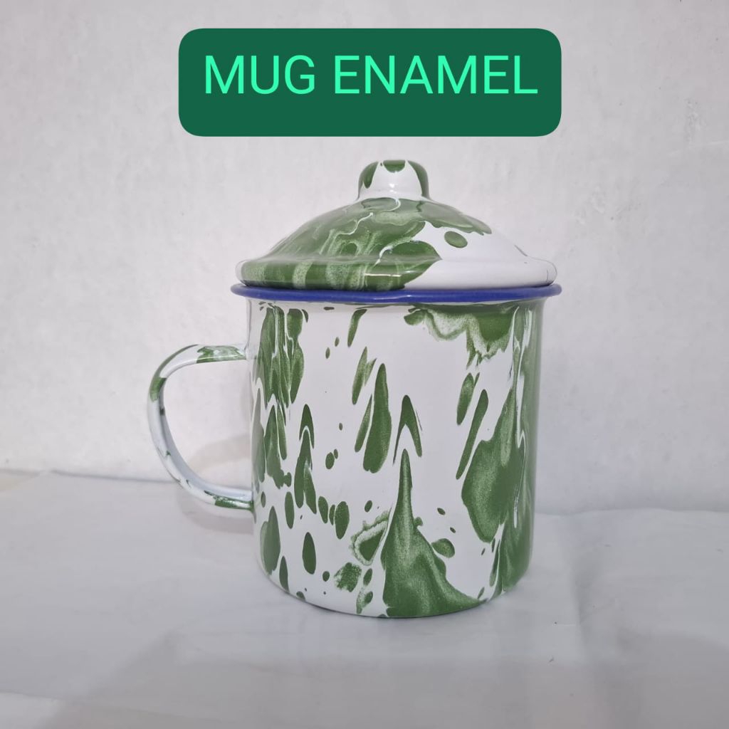Mug Enamel Motif Blirik / Mug Enamel + Tutup / Cangkir Enamel Model Jadul