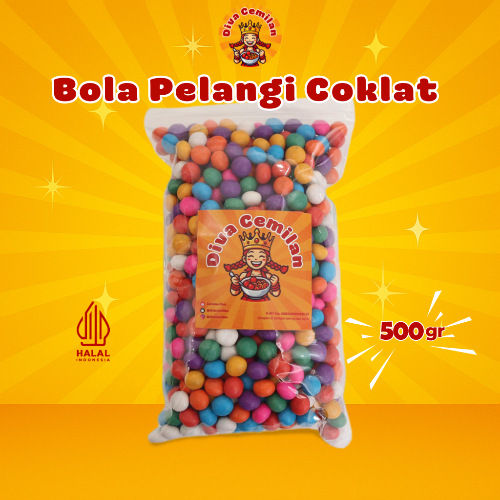 

500 gram Bola Bola Pelangi Bola Coklat Biskuit Coklat Chacha Renyah Diva Cemilan Snack Makanan Ringan
