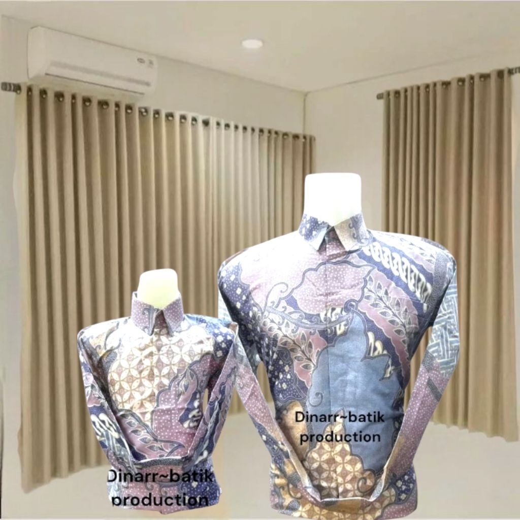 hem batik couple ayah anak lengan panjang lapis furing pink kombinasi