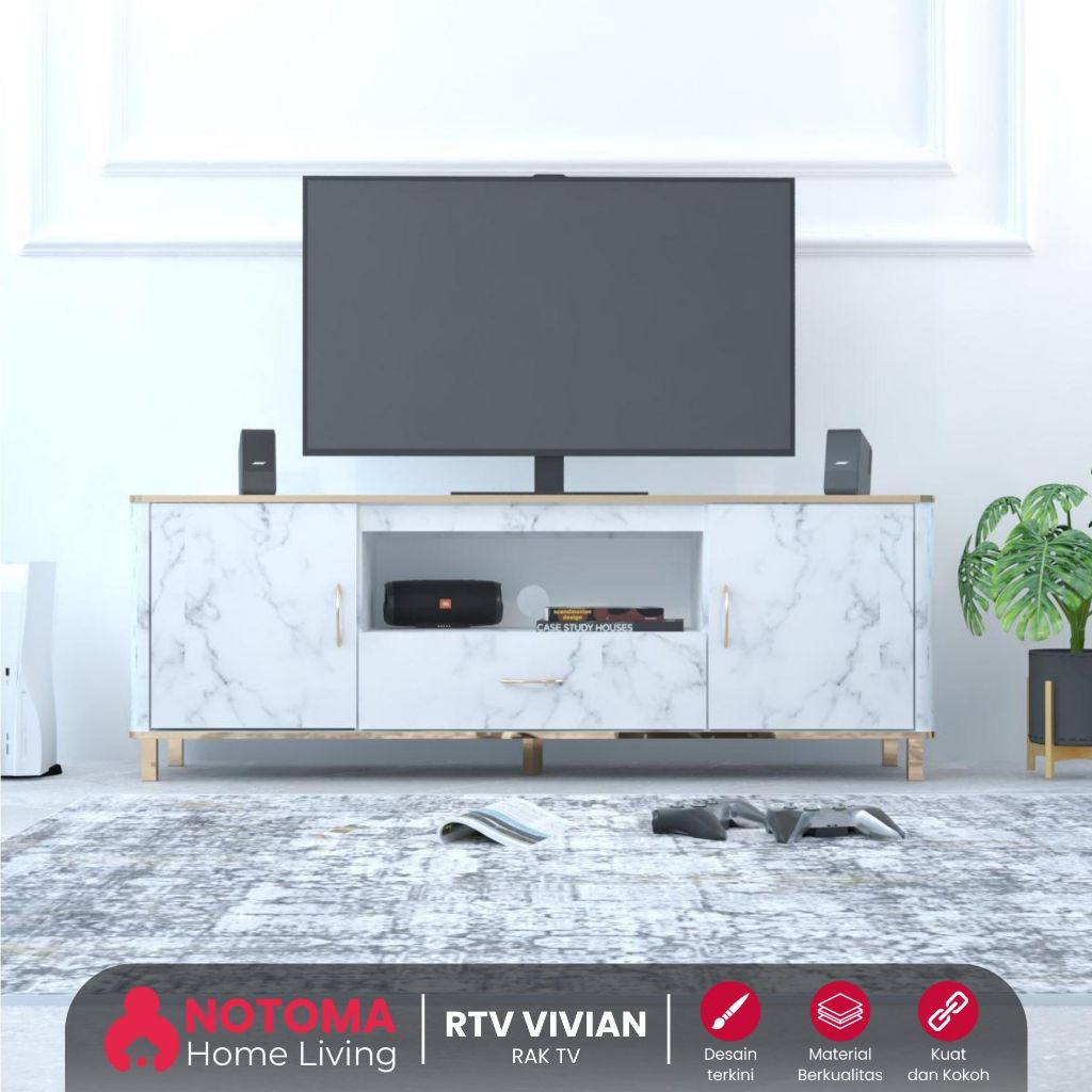 NOTOMA - MEJA TV SERIES VIVIAN Meja Tv Kombinasi Warna Gold Kaki Besi Rak Tv Minimalis Rak Penyimpan
