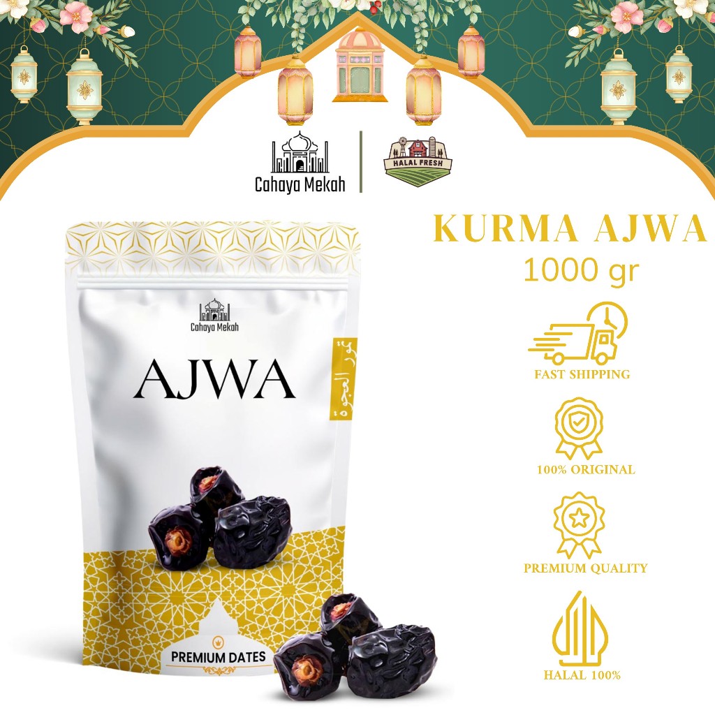 

Cahaya Mekah Kurma Ajwa Premium Kemasan Pouch 1kg High Quality Kurma Nabi Manis Legit