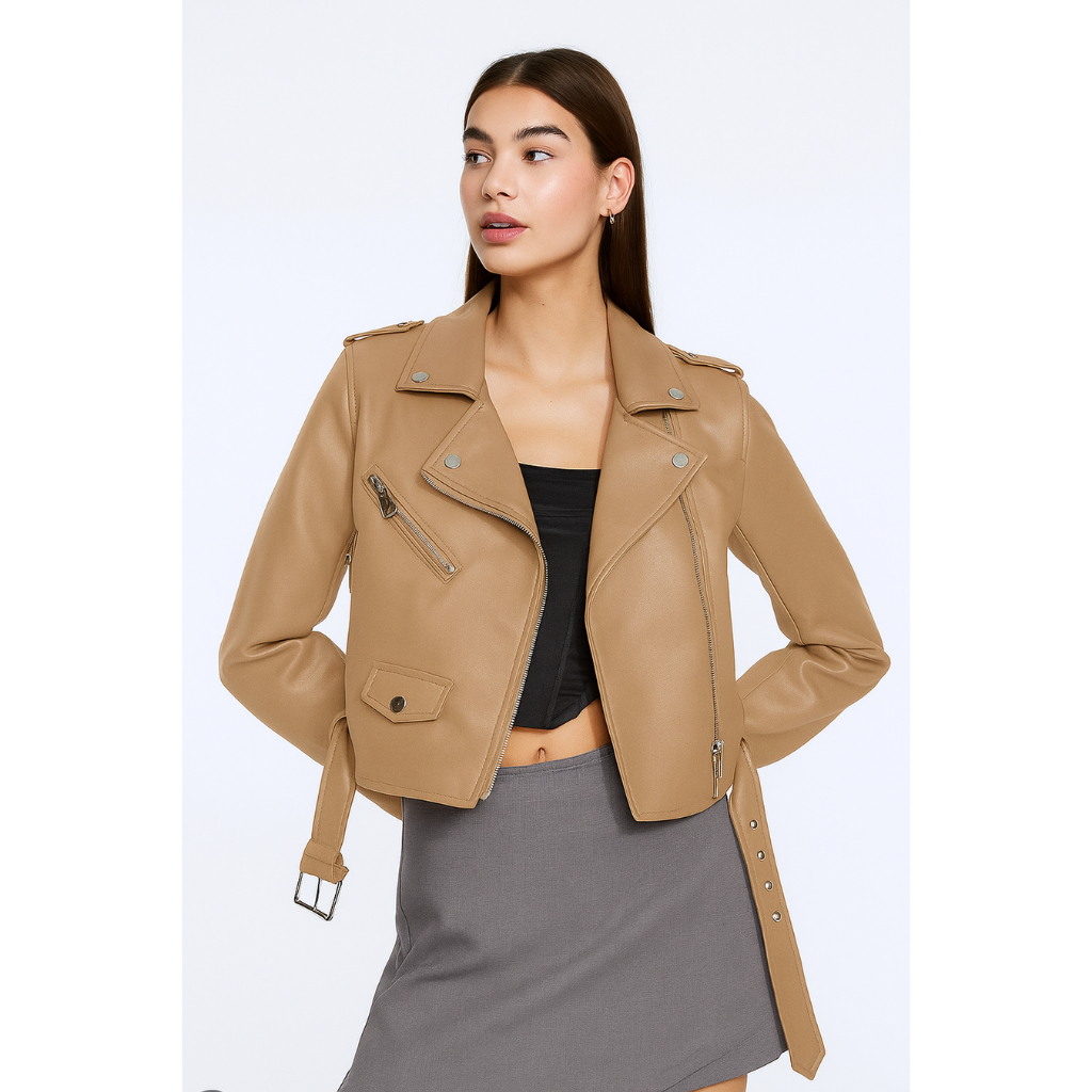 HOT DEALS JAKET SEMI KULIT WANITA CEWE UNTUK MOTOR TURING MODEL SEKSI KOREA CROP MURAH