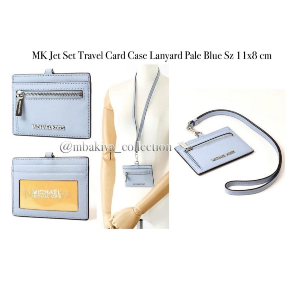 

MK Jet Set Travel Card Case Lanyard Pale Blue