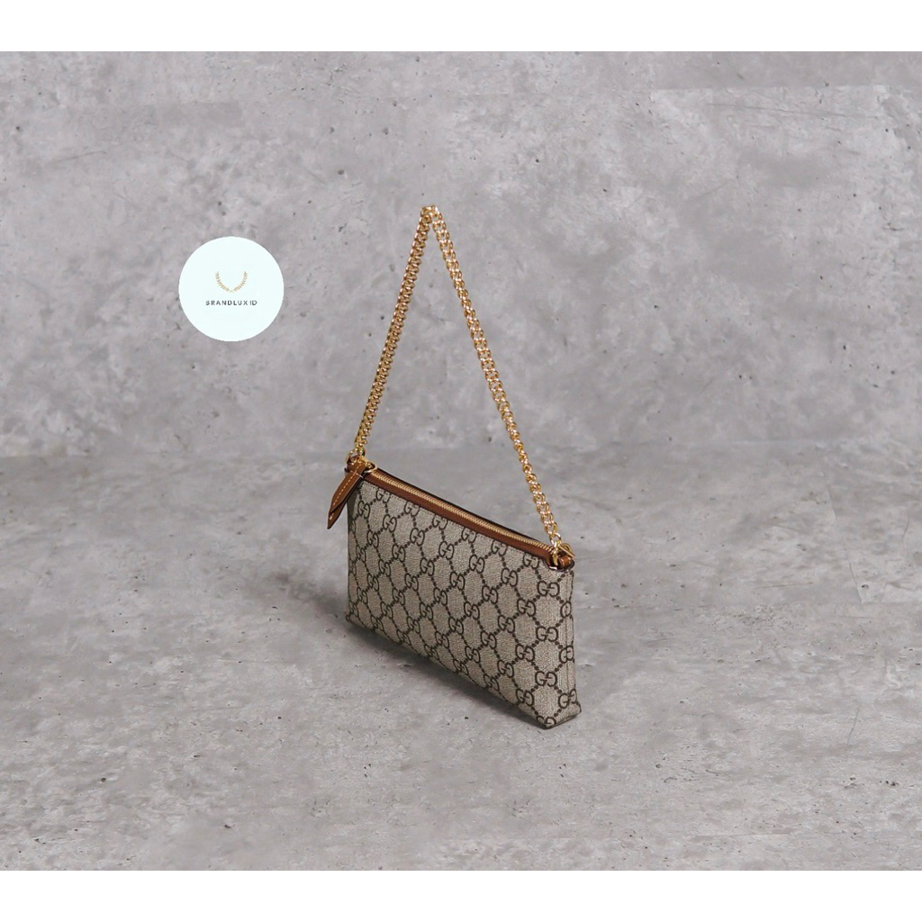 Gucci Signature Monogram Wrist Wallet on Chain in Beige