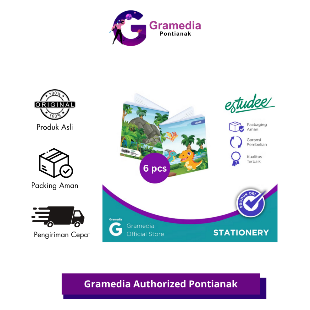 

GRAMEDIA PONTIANAK - ESTUDEE K KWARTO 38 DINO ISI 6 - BUKU TULIS