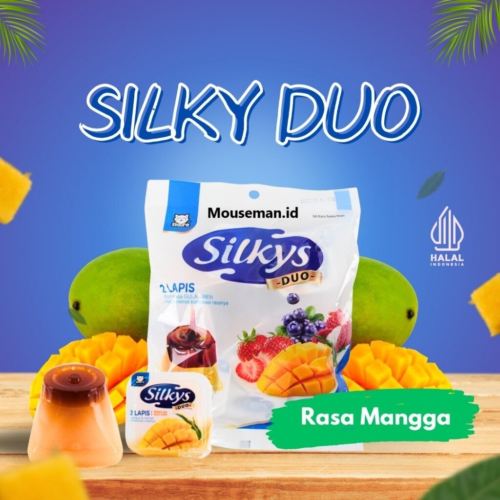 

Silky Duo Rasa MANGO Silkys Sidore Jeli Rasa Aneka Buah 2 Lapis dengan rasa GULA AREN Lembut & nikmat kombinasi rasanya JELI RASA MANGGA ( stroberi, leci & bluberi ) 260gr / 10pcs @ 26g