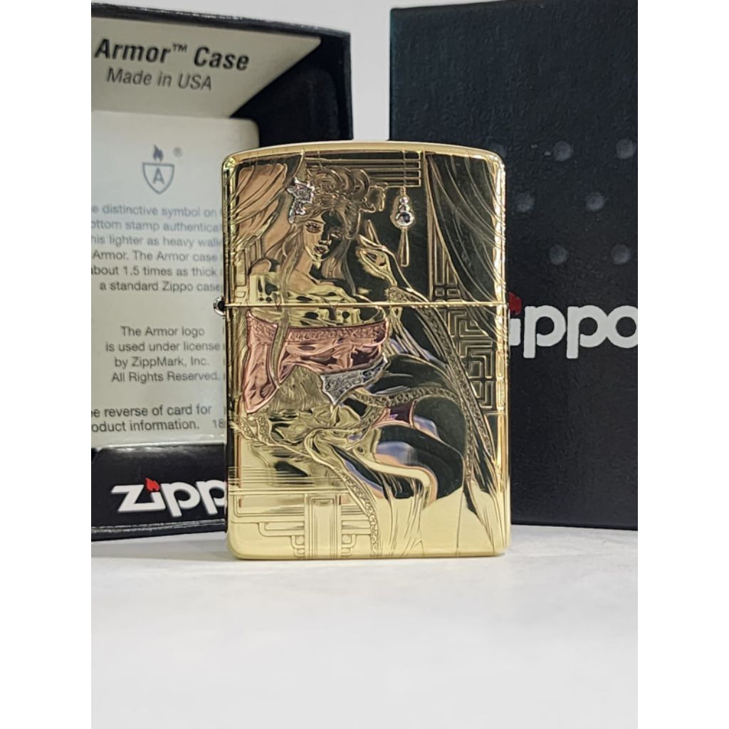 Original Zippo Armor Sexy Geisha Lady 2 sisi Gold Plated Japan Finish