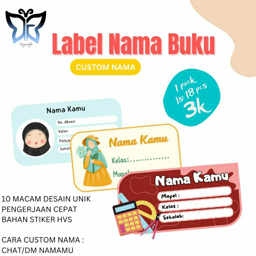 

Label Nama Buku bisa Custom Nama isi 18 lembar
