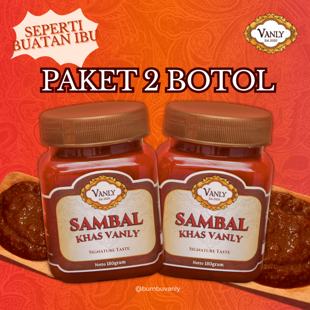 

[ BUMBU VANLY ] SAMBAL PREMIUM PAKET 2 BOTOL - SAMBAL KHAS VANLY / BAWANG / KETJAP (180 GR)
