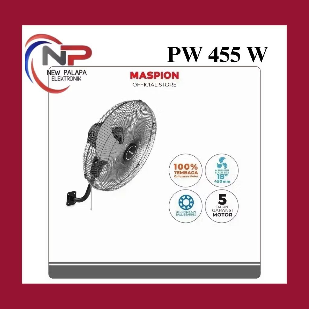 MASPION WALL FAN  BESI 18" PW-455/ KIPAS ANGIN TEMBOK BESI MASPION/ KIPAS ANGIN DINDING BESI MASPION