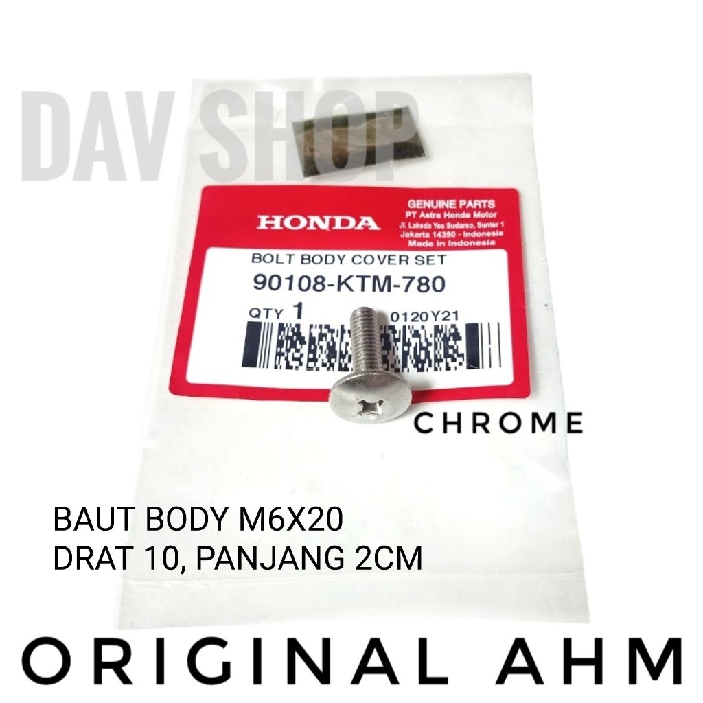 BAUT M6X20 COVER BODY LEGSHIELD SAYAP SUPRA X 125 OLD & BATMAN ORIGINAL AHM 90108KTM780