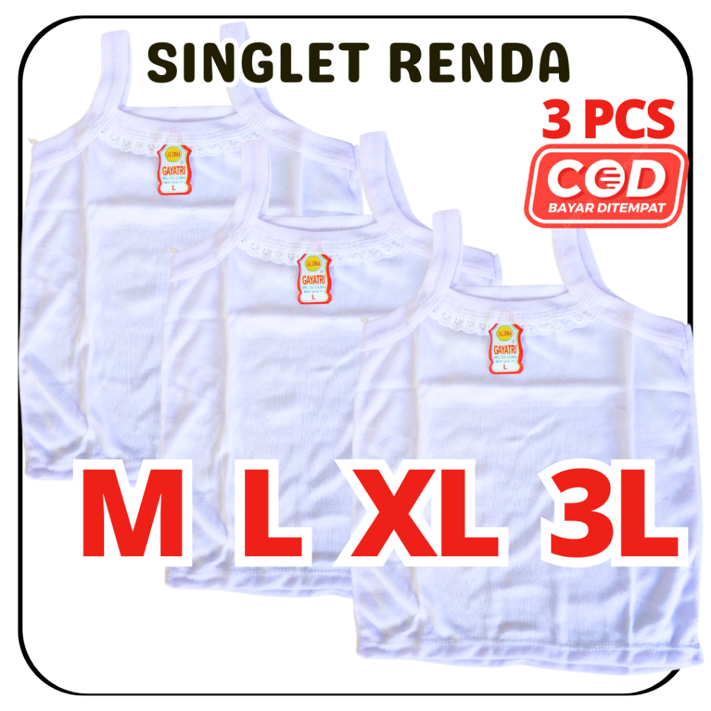 3PCS Tanktop Kaos Dalam Renda Wanita Anak Remaja Dewasa Putih