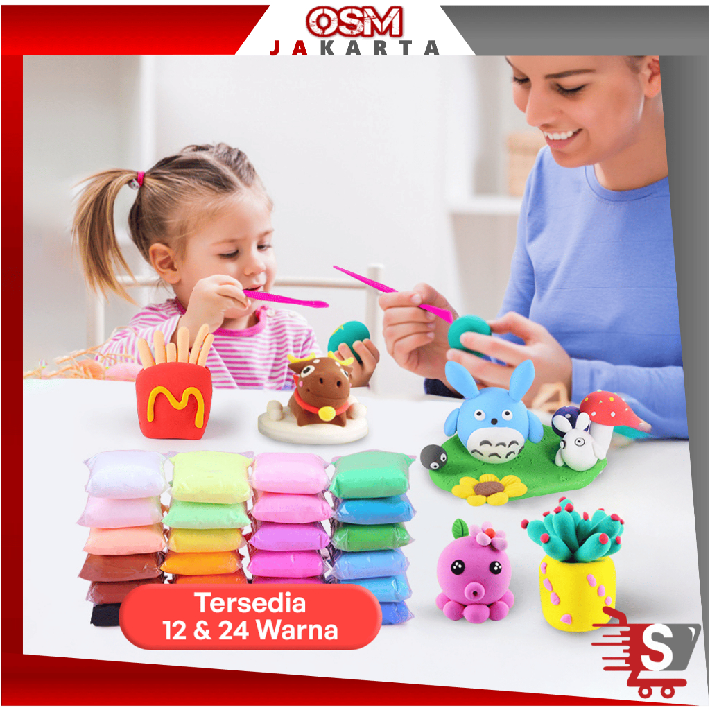 Osm Jkt M6638 Set Clay Mainan Anak / Magic Clay Polymer Isi 12 Warna / Plastisin Ultra Light Clay / Clay Dough Play Isi 24 Warna