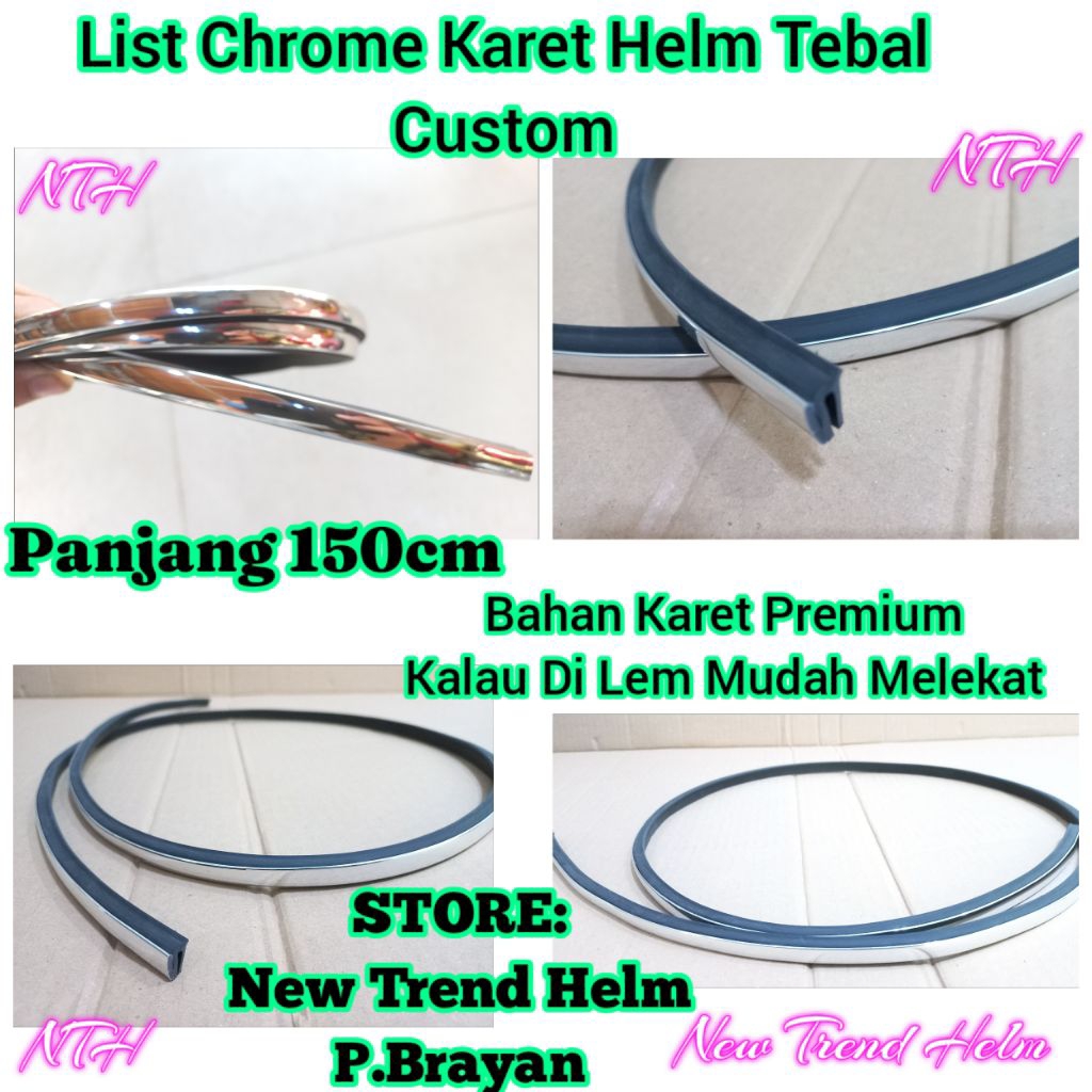 List Chrome Helm Tebal Custom Panjang 150cm.List Chrome Karet Helm.karet helm bogo