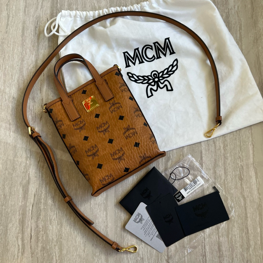 MCM Mini Essential Visetos Crossbody Bag Cognac preloved authentic original bag branded